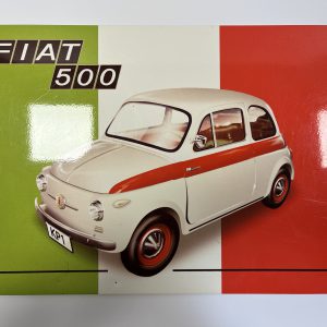 Wandbord witte Fiat 500 met vlag